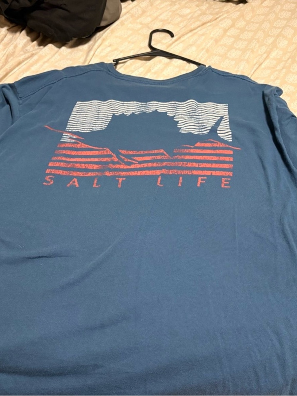 Salt Life Blue Long-Sleeve Tee with Red and White Graphic